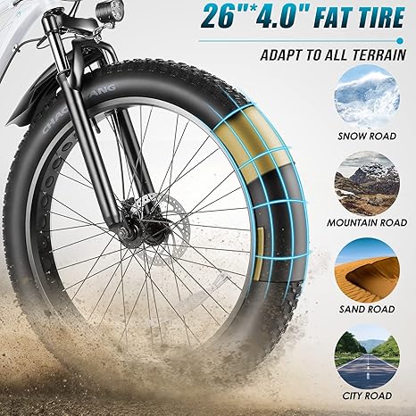 🏔️1000W Fat Tire E-Bike – 26"x4.0", 25MPH, 48V Battery 🔋 for Adults | Up to 60 Miles ✅